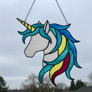 Stained Glaa Rainbow Unicorn Suncatcher, Fantasy Magical Horse PDF Pattern, Fairytale Decor, Gift for Girls and Unicorn Lovers