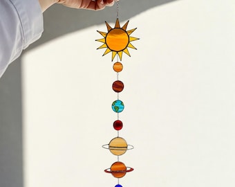 Planets Suncatcher Stained Glass, Solar System Stained Glass Suncatcher, Galaxy Glass Art Window Hanging, Space Planet Ornament