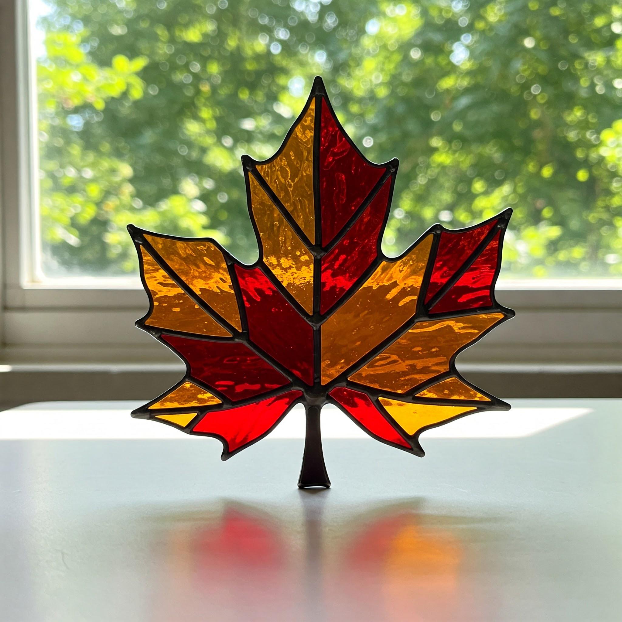 Maple Leaf Stained Glass Pattern, Canadian Mape Leaf Stained Glass Suncatcher Pattern, DIY Home Decor, Festive Pattern, PDF