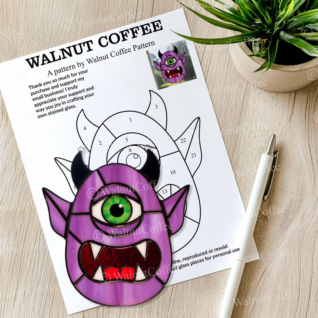 Copy Monster Pattern Glass Purple Monster Stained Glass Pattern, Cyclops Window Hanging, Spooky ...