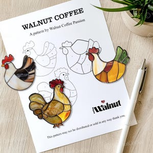 Hen and Rooster Stained Glass Pattern Bundle, Chicken Hen Stained Glass Pattern Bundle, DIY Stained Glass, Festive Pattern PDF, Gift for mom