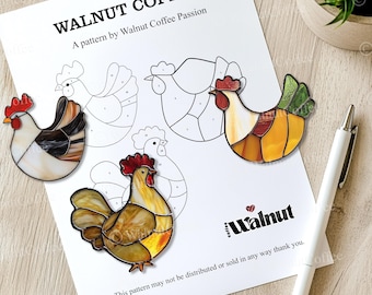Hen and Rooster Stained Glass Pattern Bundle, Chicken Hen Stained Glass Pattern Bundle, DIY Stained Glass, Festive Pattern PDF, Gift for mom