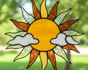Sun & Clouds Stained Glass Suncatcher Pattern: DIY Summer Decor (PDF Download A3 Size)