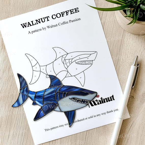 サメのステンドグラスパターン：海の生き物DIY（PDF） - Etsy 日本