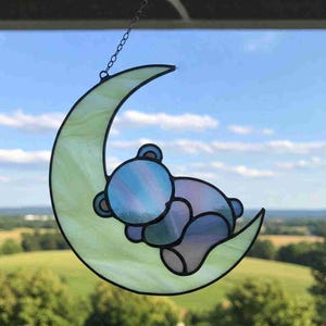 Bear and Crescent Moon Stained Glass Pattern: DIY Suncatcher (PDF Pattern)