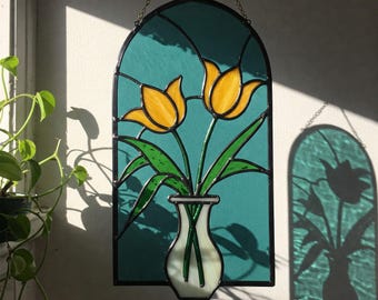 Tulip Flower Stained Glass Pattern: Floral Suncatcher DIY (PDF)