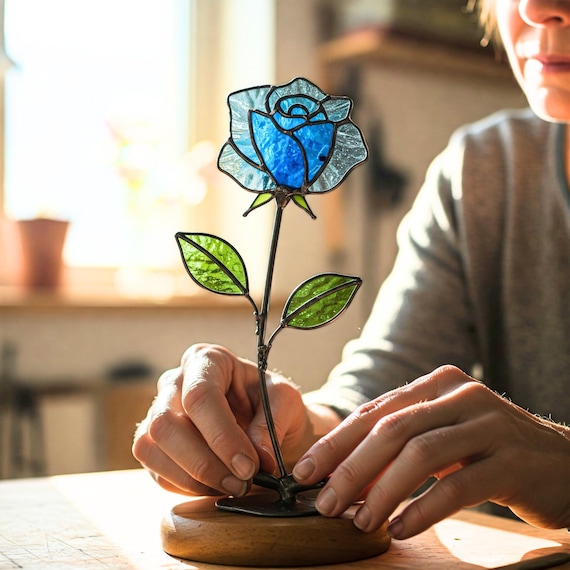 バラのステンドグラスのパターン：花のサンキャッチャーDIY（PDF
