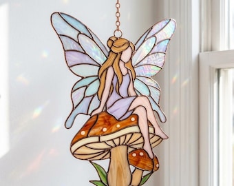 Stained Glass Pattern Fairy Mushroom, Woodland Fairy Window Art PDF, Cottagecore Garden Decor (Digital Download)