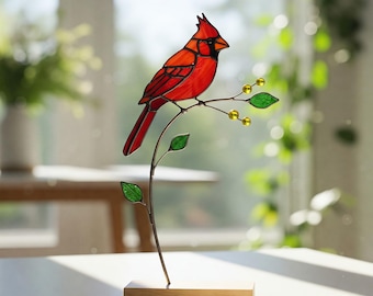 Roter Kardinal Suncatcher Glasmuster: Festlicher Vogel PDF (Digitaler Download)