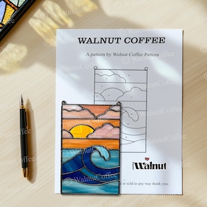 Sunset Stained Glass Pattern, Ocean Waves Suncatcher Glass Pattern, Sunset Pattern, Sea Creatures, Modern Suncatcher, DIY Stained Glass