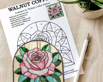 Pink Rose Stained Glass Panel, Half Round Flower Pattern, Floral Window Hanging, Victorian Style Glass, Anniversary Gift, Mother's Day Decor