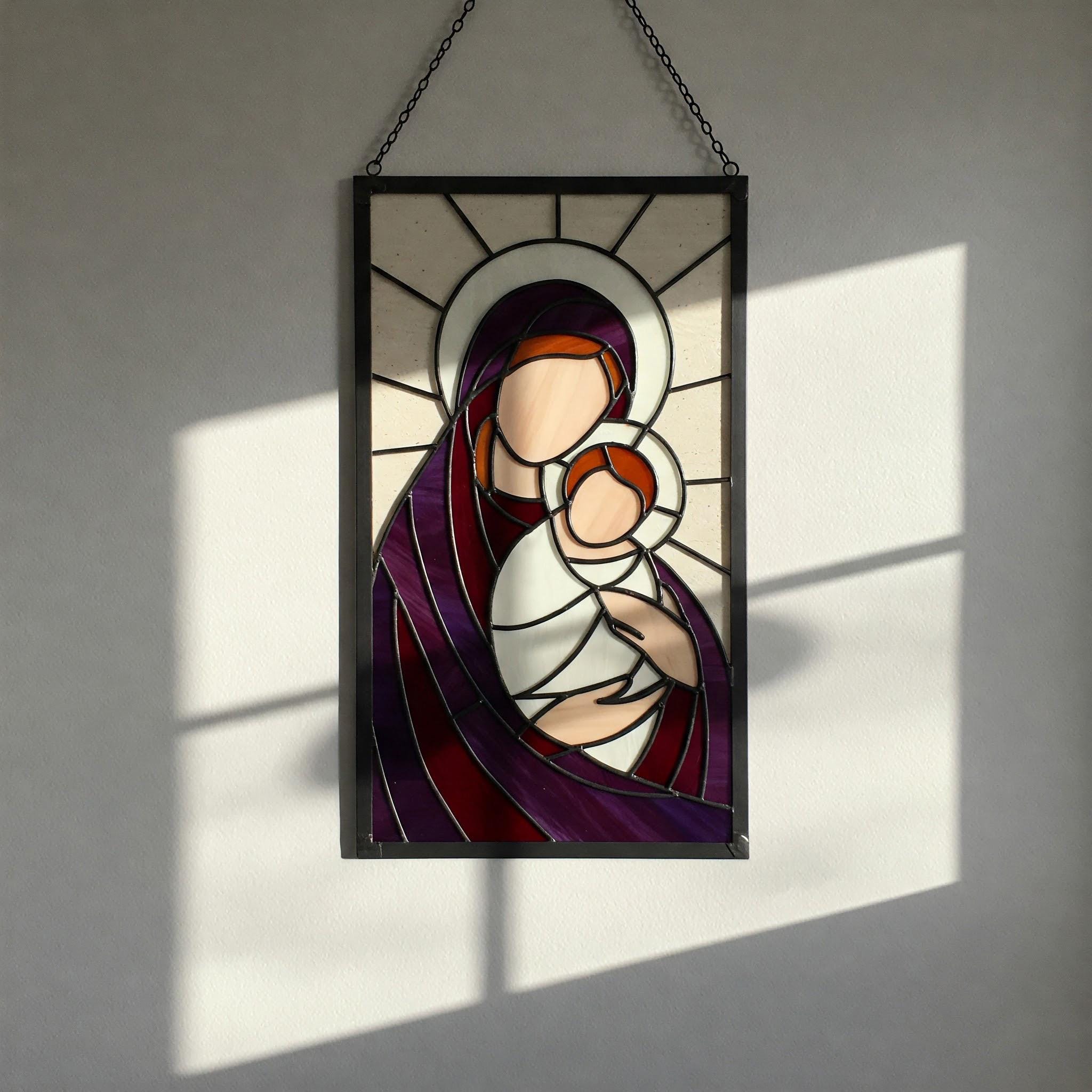 聖母子のステンドグラスサンキャッチャーの型紙（PDF） - Etsy 日本