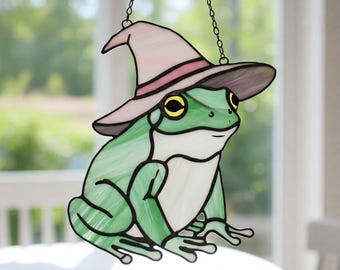 Frog Stained Glass Suncatcher Pattern, Witch Hat, Festive PDF (Digital Download)