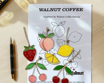 Colorful Fruits Stained Glass Pattern: Strawberry, Peach, Lemon, Cherry (PDF)