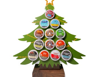 Christmas Tree K-Cup Pod Holder, Coffee Pod Stand Holder, K-Cup Organizer| Walnut Stand - Metal Christmas Tree