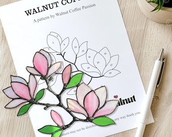 Pattern Magnolia Flower Stained Glass, Pink Magnolia Stained Glass, DIY Stained Glass Home Decor, Festive Pattern, PDF, Hanging