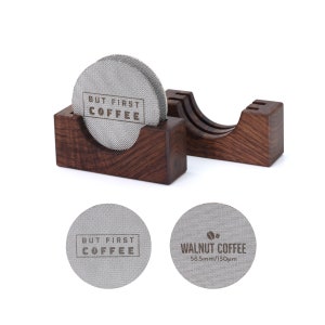 58.5/53.5mm/51mm Espresso Puck Screen with Walnut Stand - 1.7mm Thickness 150μm 316 Stainless Steel – Coffee Reusable Filter
