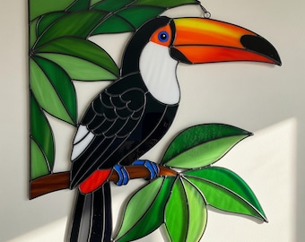 Tropical Toucan Stained Glass Pattern: Colorful Bird Suncatcher (PDF)