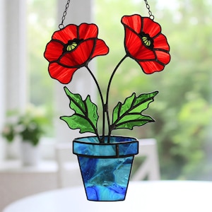Pattern Poppy Flower Stained Glass, Poppy Stained Glass, DIY Stained Glass Home Decor, Festive Pattern, PDF, Hanging Decor Home