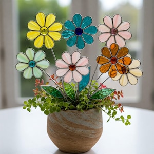 Stained Glass Flowers Suncatcher, Flower Plant Stake Suncatcher, Romantic Home Decor & Unique Gift for Her