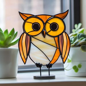 Pattern Owl Stained Glass, Owl Suncatcher Stained Glass Pattern, DIY Stained Glass Home Decor, Festive Pattern, PDF, Window Hanging Decor