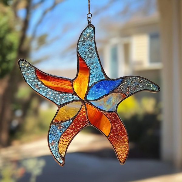 Seestern Glasmalerei-Muster: Bunter Suncatcher DIY (PDF)
