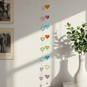 Stained Glass Valentine Heart Suncatcher, Colorful Heart Hanging Window Suncatcher, Romantic Home Decor & Unique Gift for Her