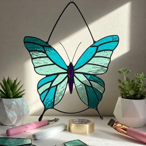 Morpho Menelaus Butterfly Stained Glass Pattern, Butterfly Suncatcher Stained Glass Pattern, DIY Stained Glass, Festive Pattern PDF