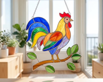 Rooster Stained Glass Pattern, Colorful Suncatcher, Whimsical Window Art (Digital Download)