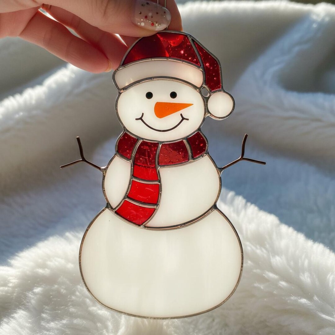 Cute Snowman Stained Glass Pattern, Christmas Window Hanging, Winter ...