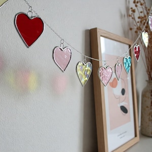 Stained Glass Valentine Heart Suncatcher, Colorful Heart Hanging Window Suncatcher, Romantic Home Decor & Unique Gift for Her