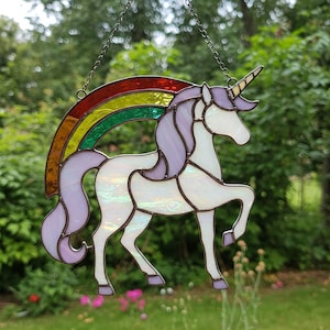 Unicorn Rainbow Stained Glass Pattern, Unicorn Stained Glass Pattern, DIY Stained Glass, Festive Pattern PDF, Gift for mom, Horse Home Decor