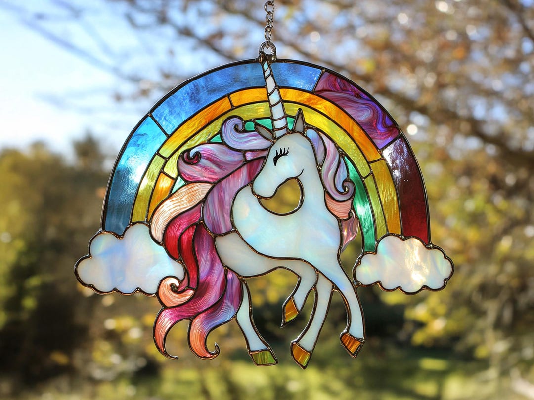 Unicorn and Rainbow Stained Glass Pattern: DIY Festive Art (PDF) - Etsy