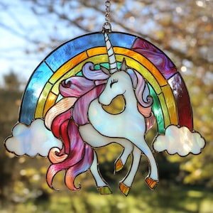 Unicorn and Rainbow Stained Glass Pattern, Unicorn Stained Glass Pattern, DIY Stained Glass, Festive Pattern PDF, Easy art Hobby License