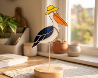 Pelican Stained Glass, Coastal Bird Stained Glass Suncatcher, DIY Beach House Home Decor, Seaside Glass Pattern