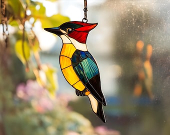 Red Headed Woodpecker Stained Glass Pattern: DIY Suncatcher (PDF)