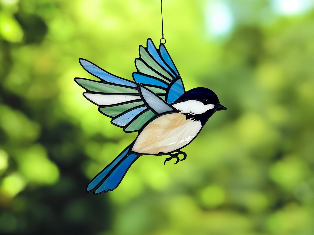 Chickadee Bird Stained Glass Pattern, Bird Stained Glass Suncatcher ...