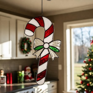 Padrão de vitral de bengala doce, padrão de apanhador de sol em vitral doce de Natal, decoração de pendurar doce, doce de Natal, padrão festivo em PDF