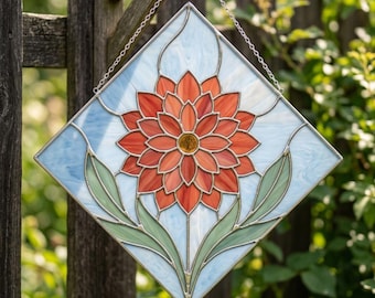 Dahlia Flower Stained Glass Pattern, Floral Garden Suncatcher, Botanical Window Hanging Decor, DIY Glass Art Template (Digital Download)