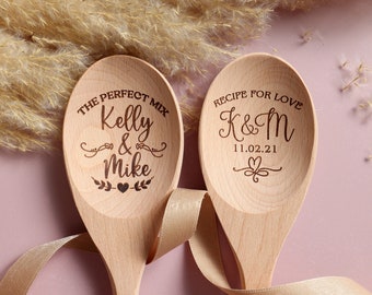 Set of 2 Wood Mixing Spoon "The Perfect Mix" | Personalized Name Wedding Gift | Laser Engraved Wood Spoon | Wedding Bridal Shower Gift |