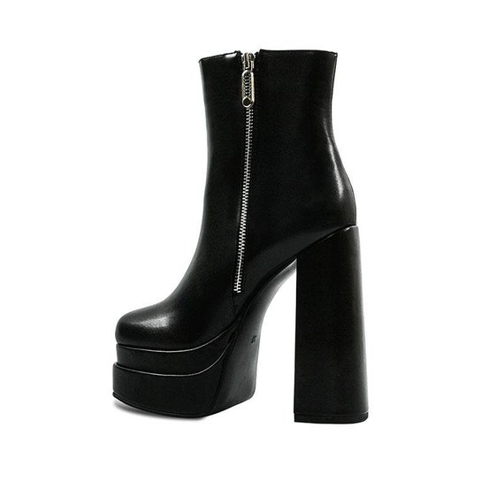 square toe black platform boots