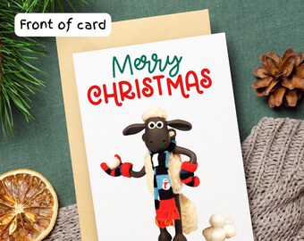 Shaun the Sheep Christmas Card | Custom Handmade Holiday Greeting | Festive Cartoon Show Fan Gift |Shaun the Sheep Merchandise