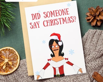 Bob's Burgers Christmas Card |Handmade Bob Linda Tina Teddy Gene Louise Gift |Custom Bobs Burgers Cartoon |Linda Belcher Christmas Card