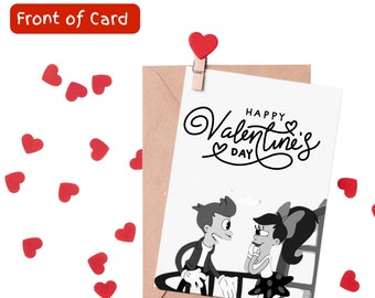 Retro Futurama |Classic Black & White Nostalgia Card | Futurama Black and White |Leela and Fry Futurama | Valentine's Day | V-Day Card Gift