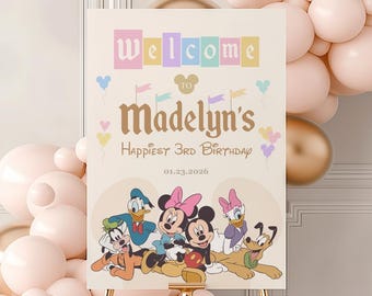 Disneyland Birthday Party Signage, Mickey and friends welcome sign, 0015