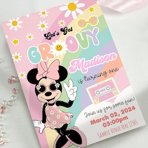 Maus Groovy Einladung, Maus Groovy Pastell Einladung, Maus Groovy Pastell E Einladen, Maus Groovy druckbare Einladung - 0042