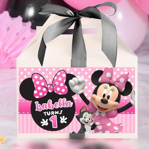 Mouse Pink Gable Box Label, Minnie Mouse Pink Gable box label, Mouse Treat Box Label 0038
