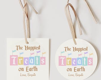 Happiest Treats On Earth Favor Tag, Disneyland Birthday Gift Tag, Mickey Birthday, Minnie Baby Shower, Digital, Printable 0015