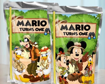 Mickey Safari Birthday Party Favors Juice Pouch Label, Digital Download, 0030