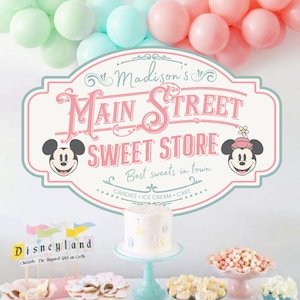 Signalétique d'anniversaire Disneyland, enseigne de fête du magasin Mainstreet Sweet, téléchargement numérique, 0044, 0015
